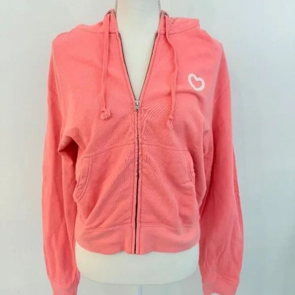 Roller Rabbit Women's Size S Salmon Pink Zip Up Heart Hoodie